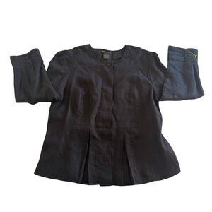 Grace Elements Black Linen Blend Peplum Jacket Cinch Back Blazer Women Size 8